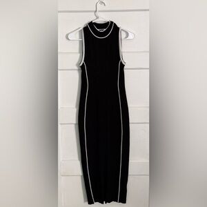 Express Chic Black and White Sleeveless Midi Dress